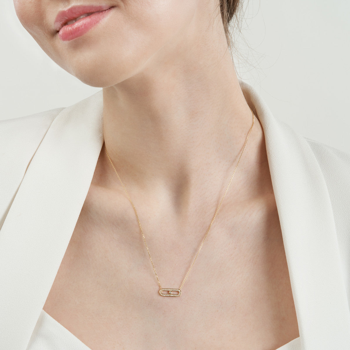 Diamond Paper Clip Element Necklace 14K Yellow Gold