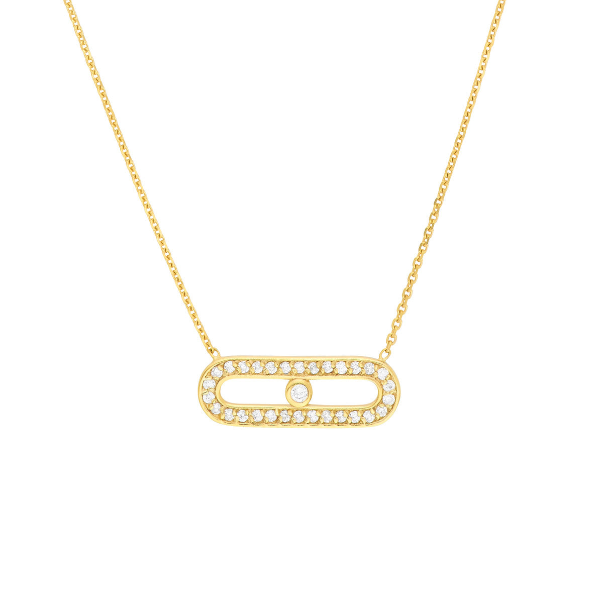 Diamond Paper Clip Element Necklace 14K Yellow Gold