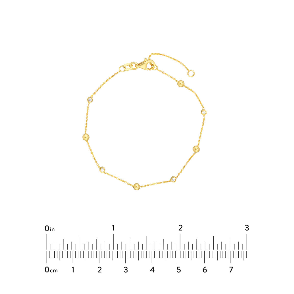 Alternating Bezel Diamond & Bead Bracelet 14K Gold