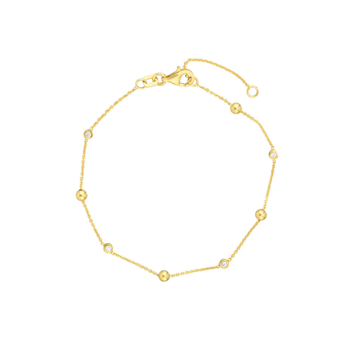 Alternating Bezel Diamond & Bead Bracelet 14K Gold