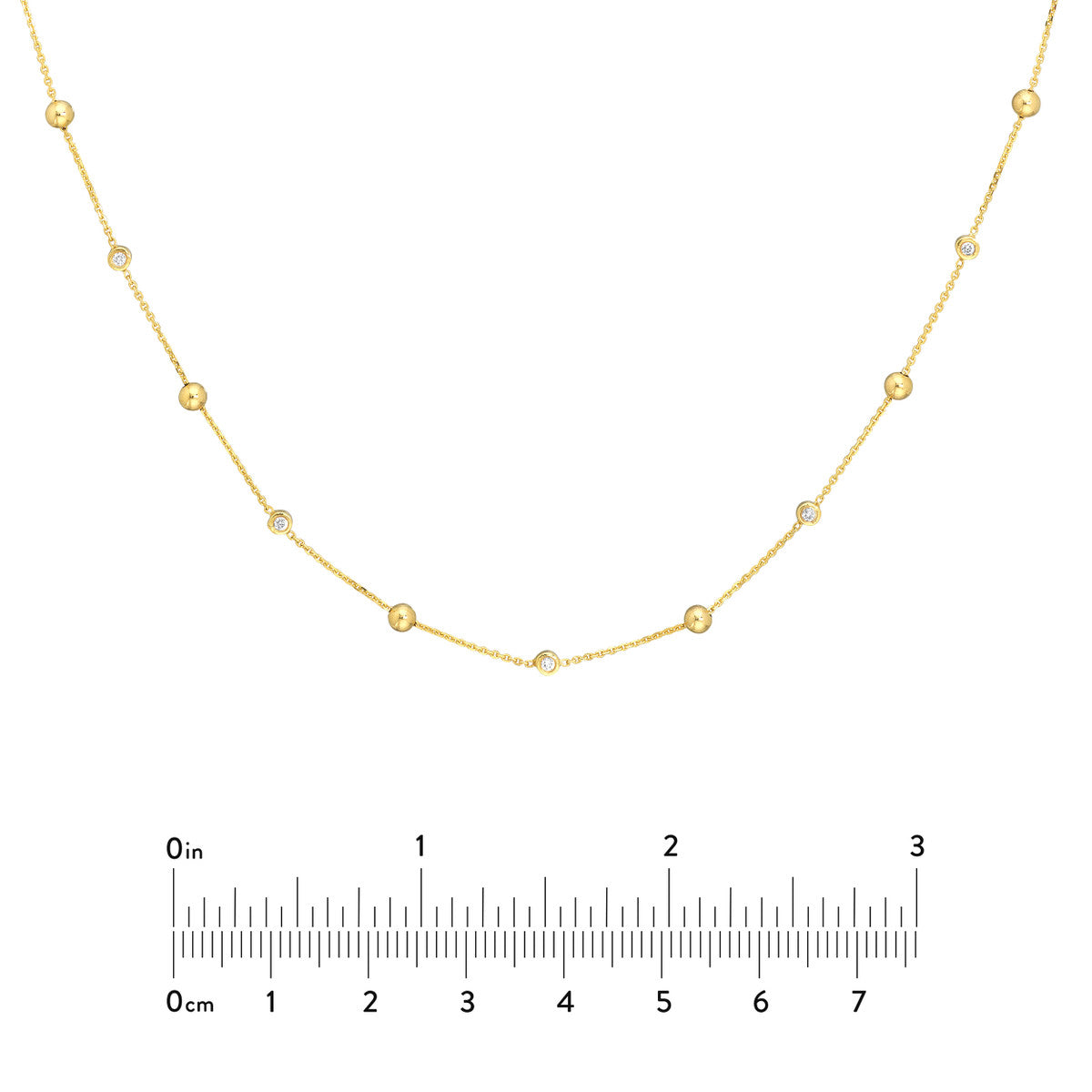Alternating Bezel Diamond & Bead Necklace 14K Yellow Gold