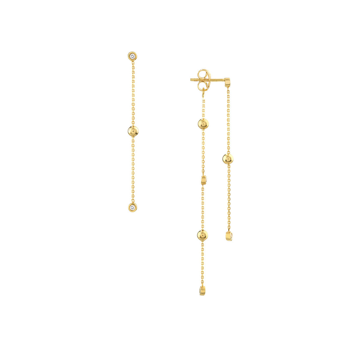 Double Strand Diamond Drop Earrings 14K Yellow Gold