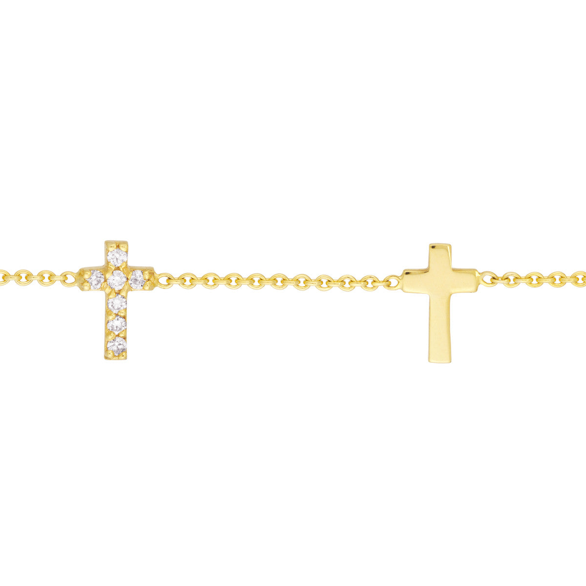 Triple Cross with Diamond Bracelet 14K Yellow Gold