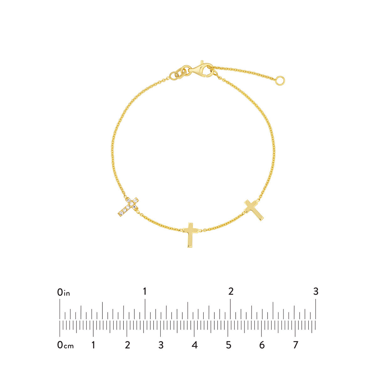 Triple Cross with Diamond Bracelet 14K Yellow Gold
