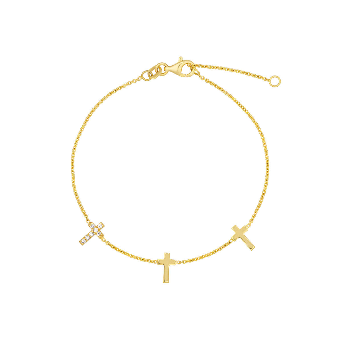 Triple Cross with Diamond Bracelet 14K Yellow Gold
