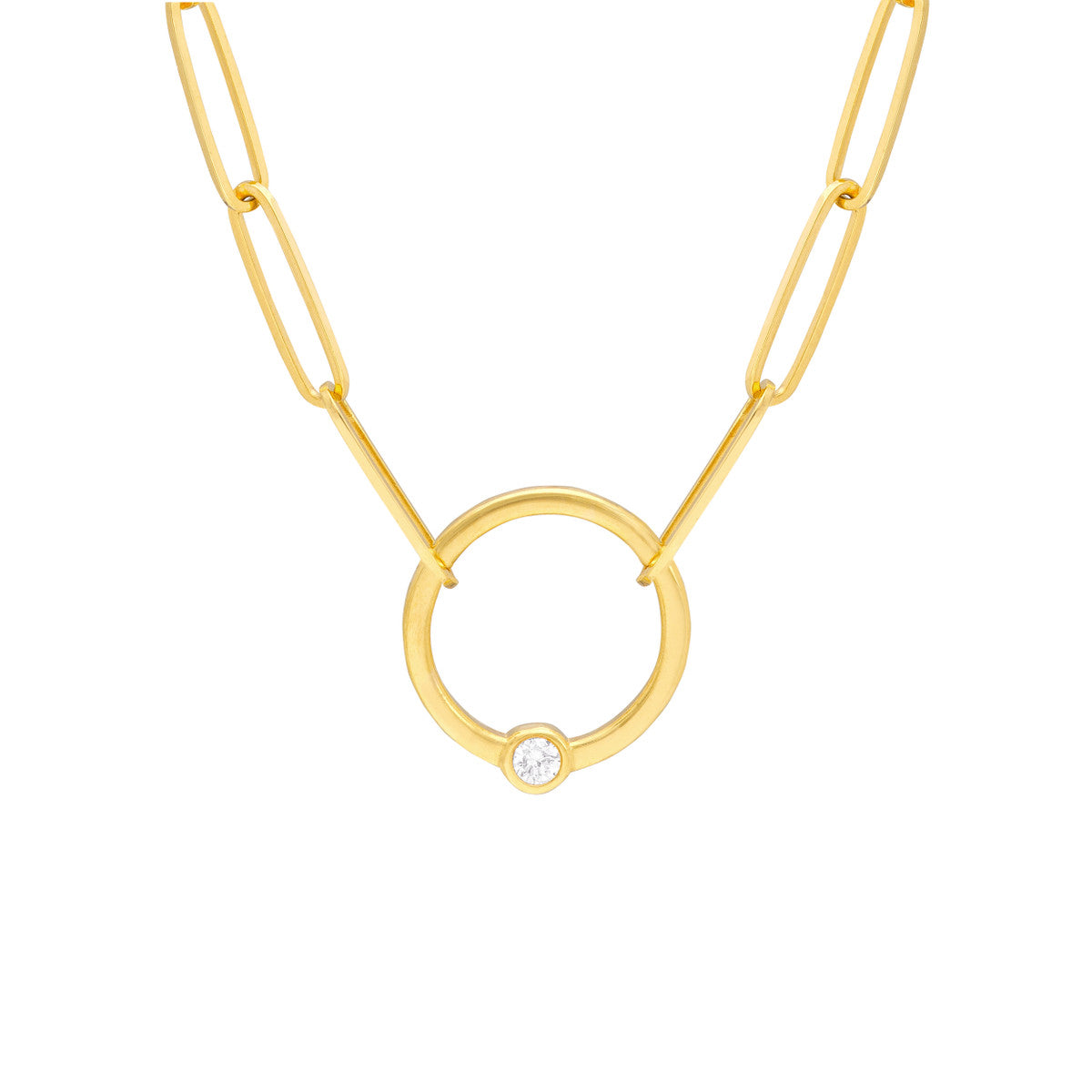 Bezel Diamond Ring Paper Clip Necklace 14K Yellow Gold