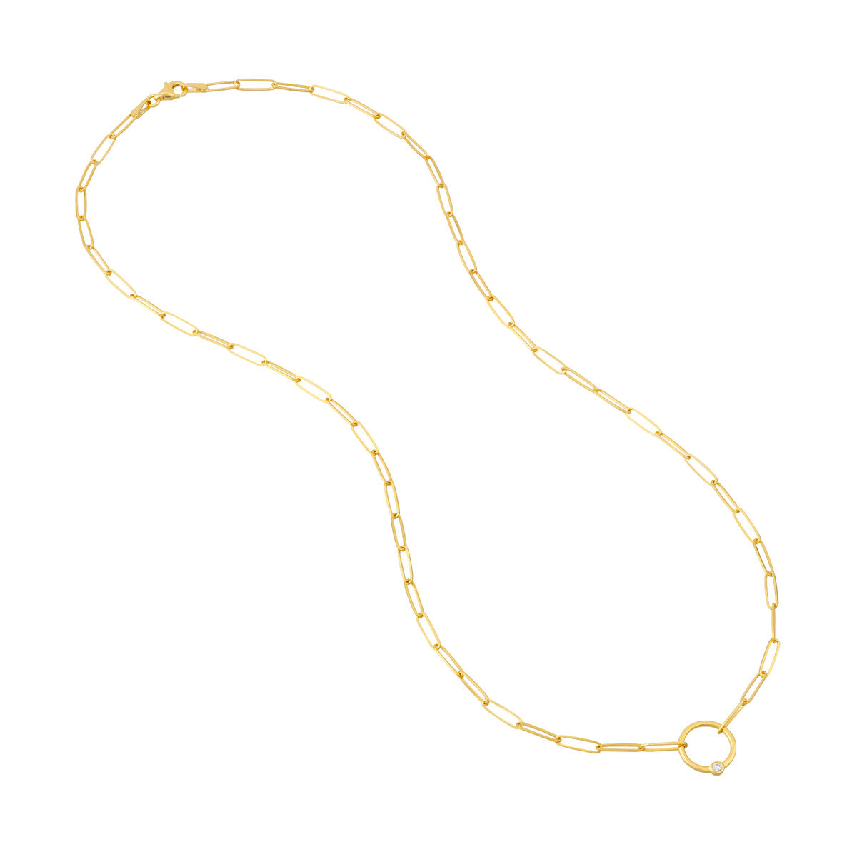 Bezel Diamond Ring Paper Clip Necklace 14K Yellow Gold