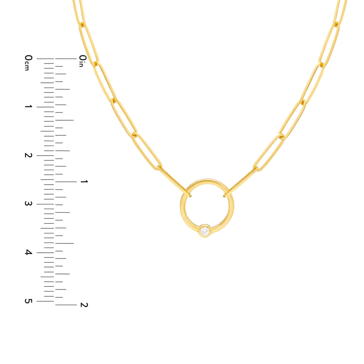 Bezel Diamond Ring Paper Clip Necklace 14K Yellow Gold