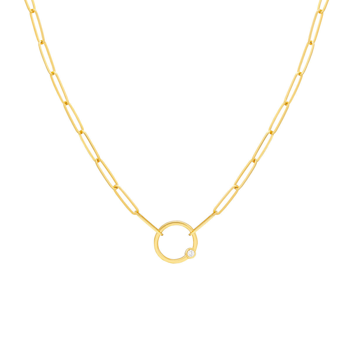 Bezel Diamond Ring Paper Clip Necklace 14K Yellow Gold