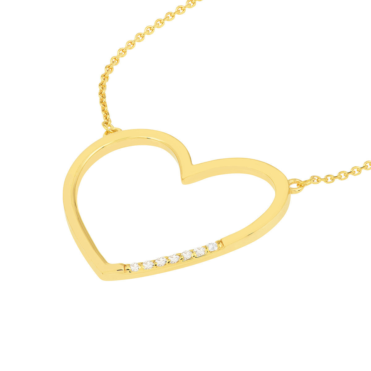 Diamond Row Open Heart Necklace 14K Yellow Gold