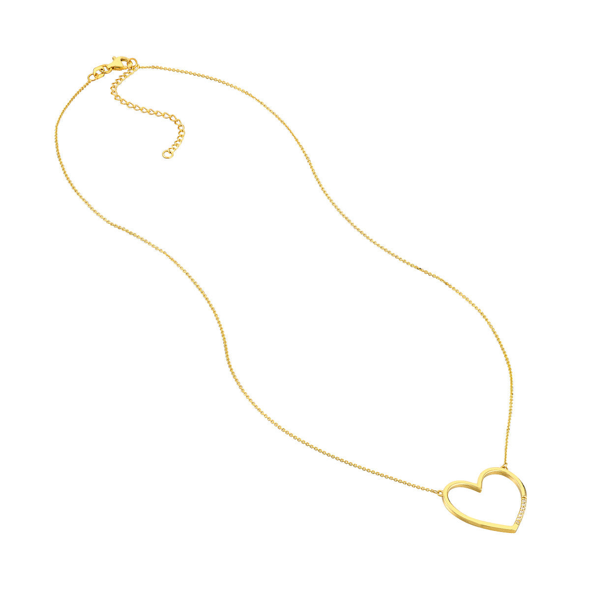 Diamond Row Open Heart Necklace 14K Yellow Gold