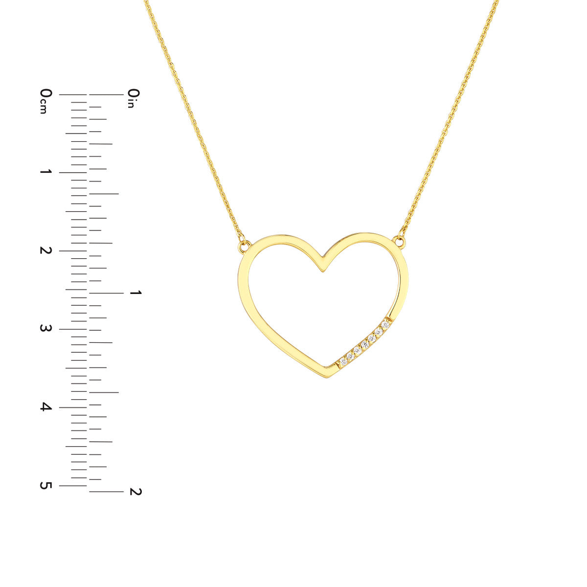Diamond Row Open Heart Necklace 14K Yellow Gold