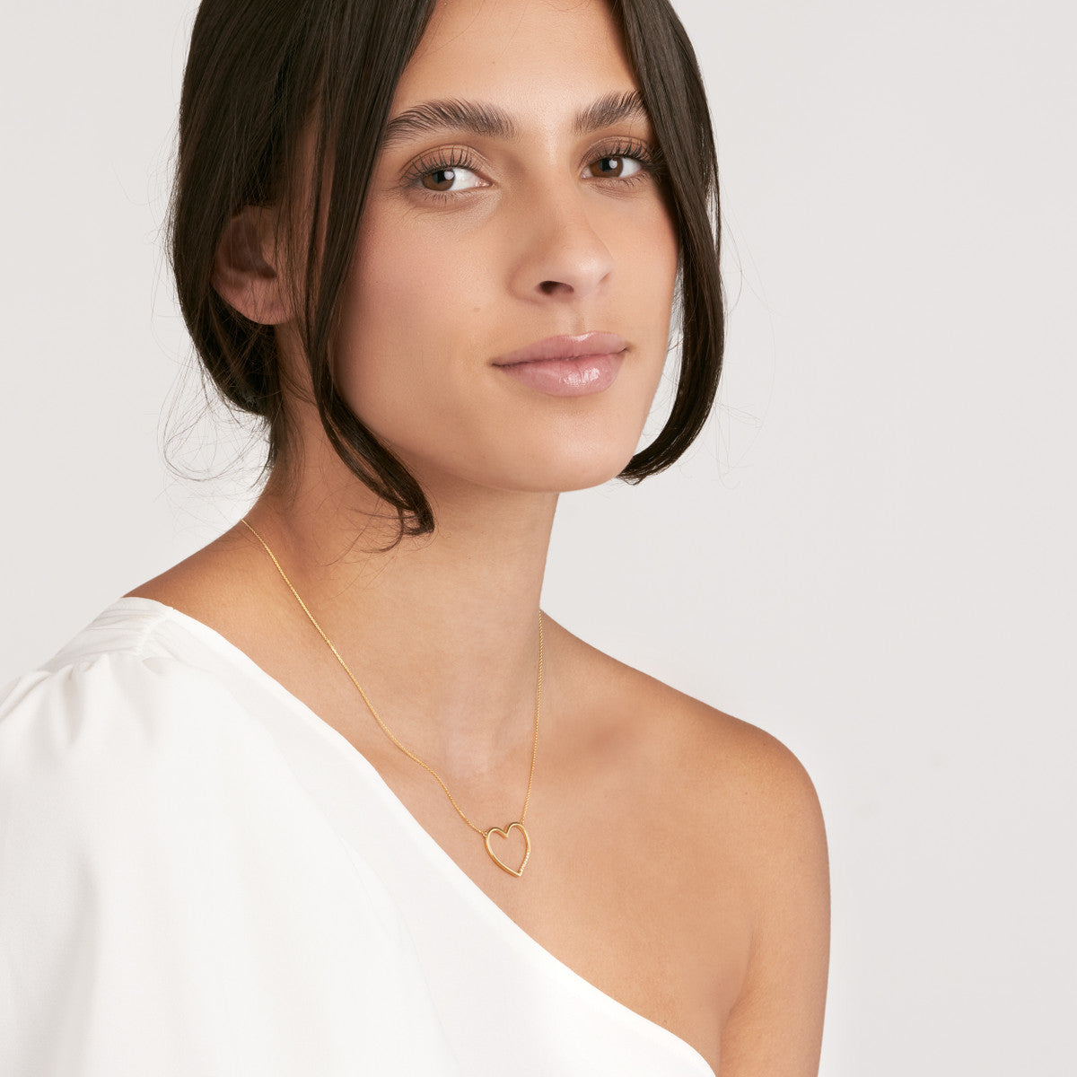 Diamond Row Open Heart Necklace 14K Yellow Gold