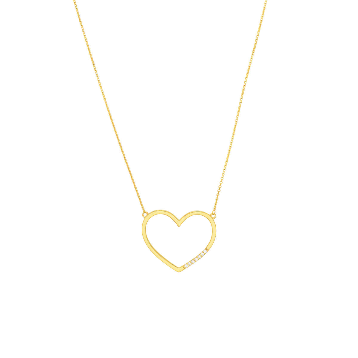 Diamond Row Open Heart Necklace 14K Yellow Gold