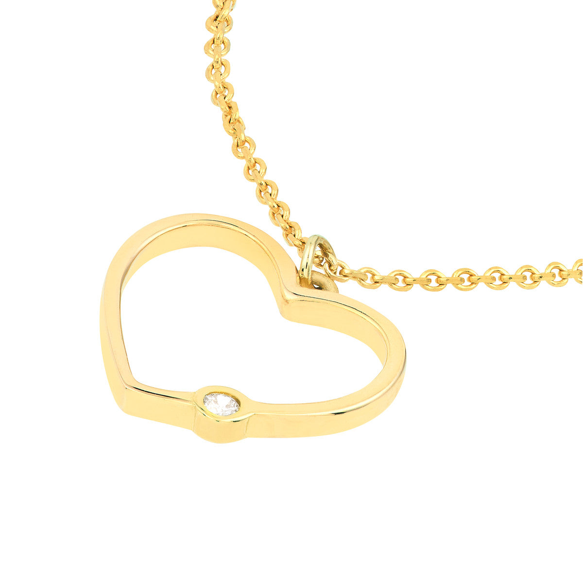 Open Heart Diamond Bezel Necklace 14K Yellow Gold