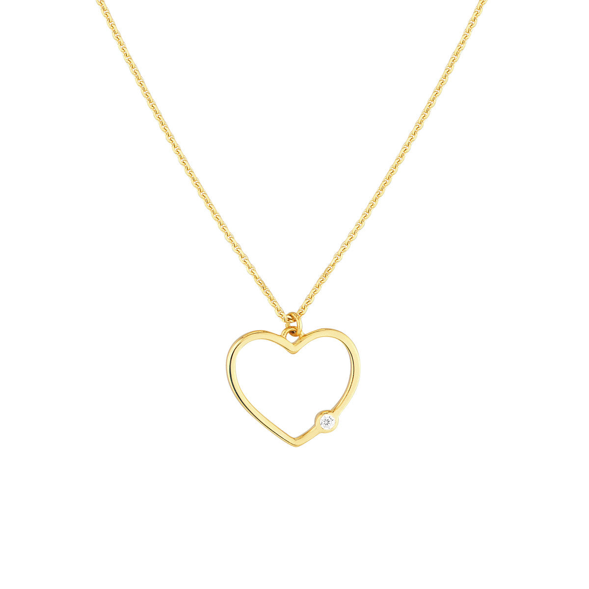 Open Heart Diamond Bezel Necklace 14K Yellow Gold