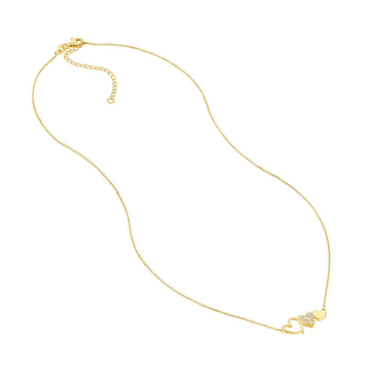 Heart Trio with Diamonds Necklace 14K Yellow Gold
