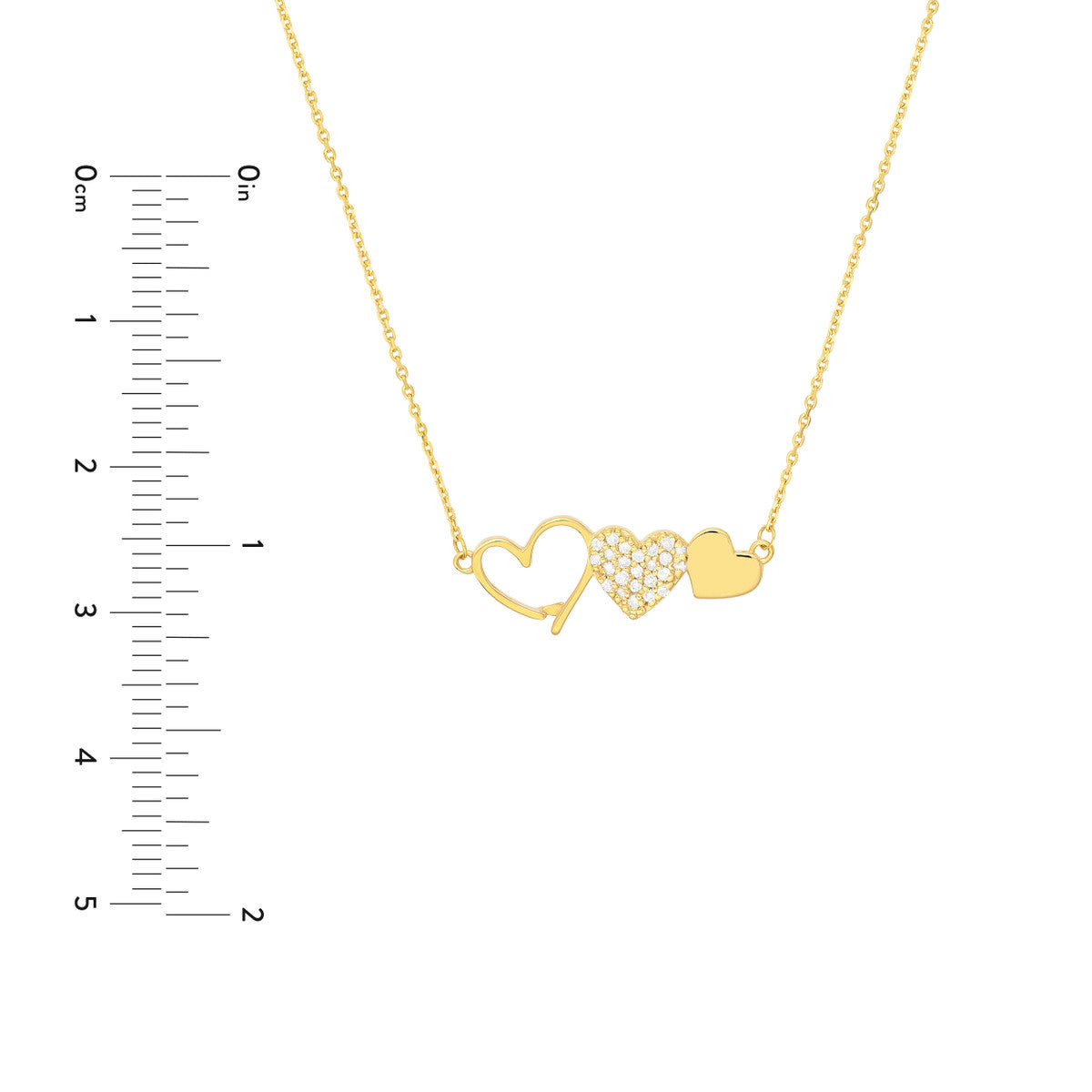 Heart Trio with Diamonds Necklace 14K Yellow Gold