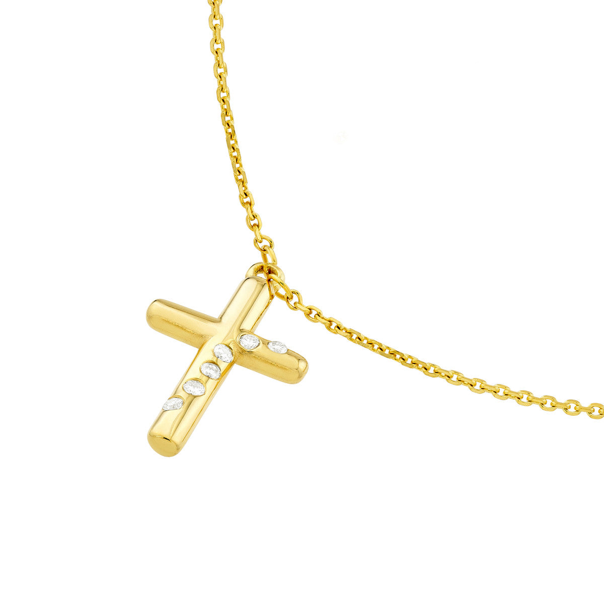 Diamond Scattered Cross Necklace 14K Yellow Gold