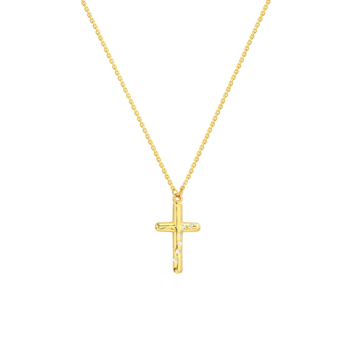 Diamond Scattered Cross Necklace 14K Yellow Gold