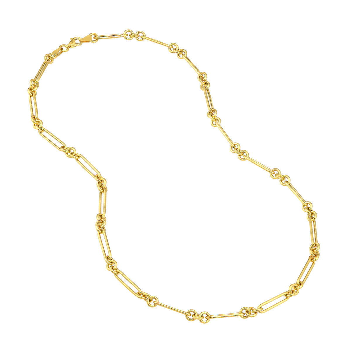 3+1 Hollow Fancy Rounded Paper Clip Chain with Pear Lock 14K Yellow Gold