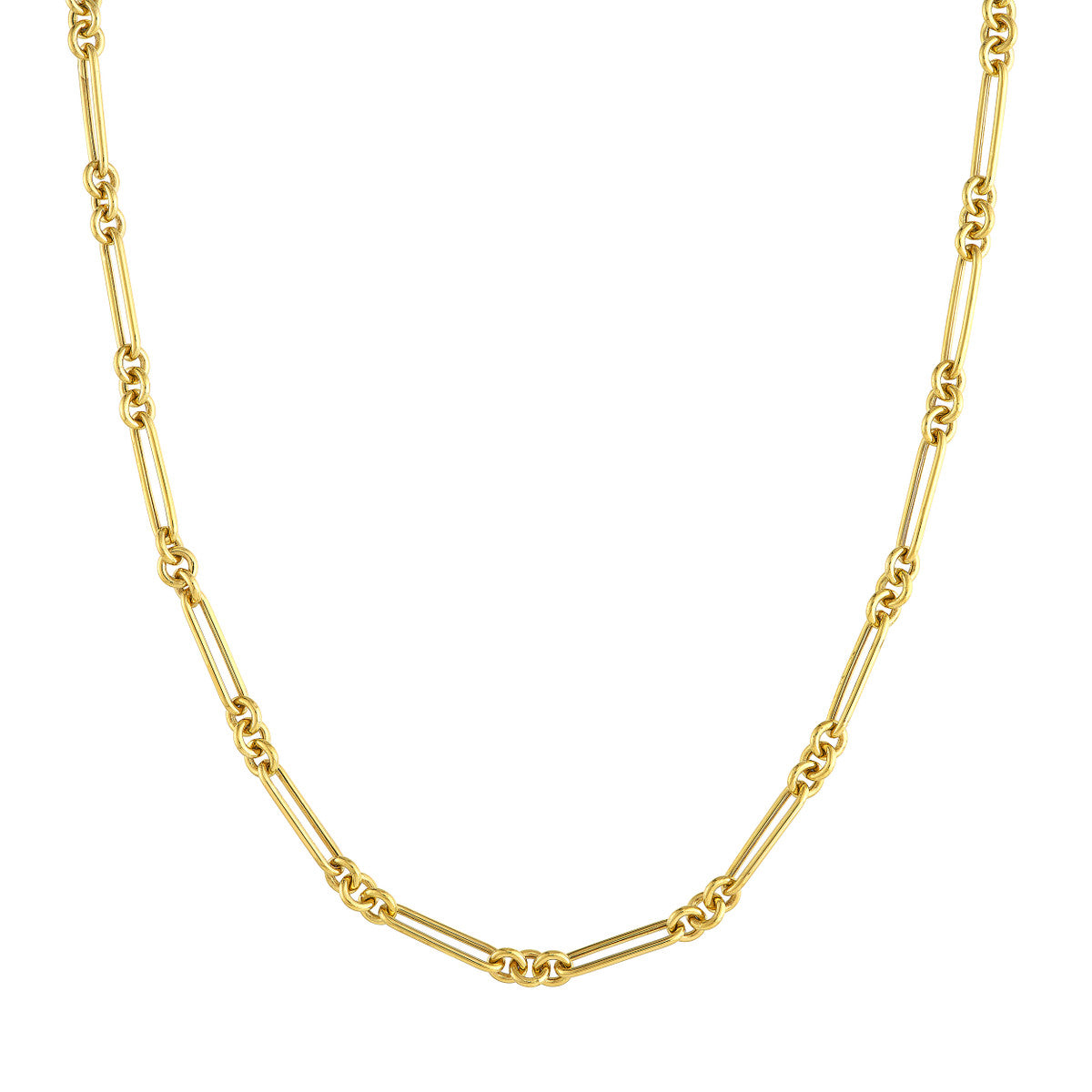 3+1 Hollow Fancy Rounded Paper Clip Chain with Pear Lock 14K Yellow Gold