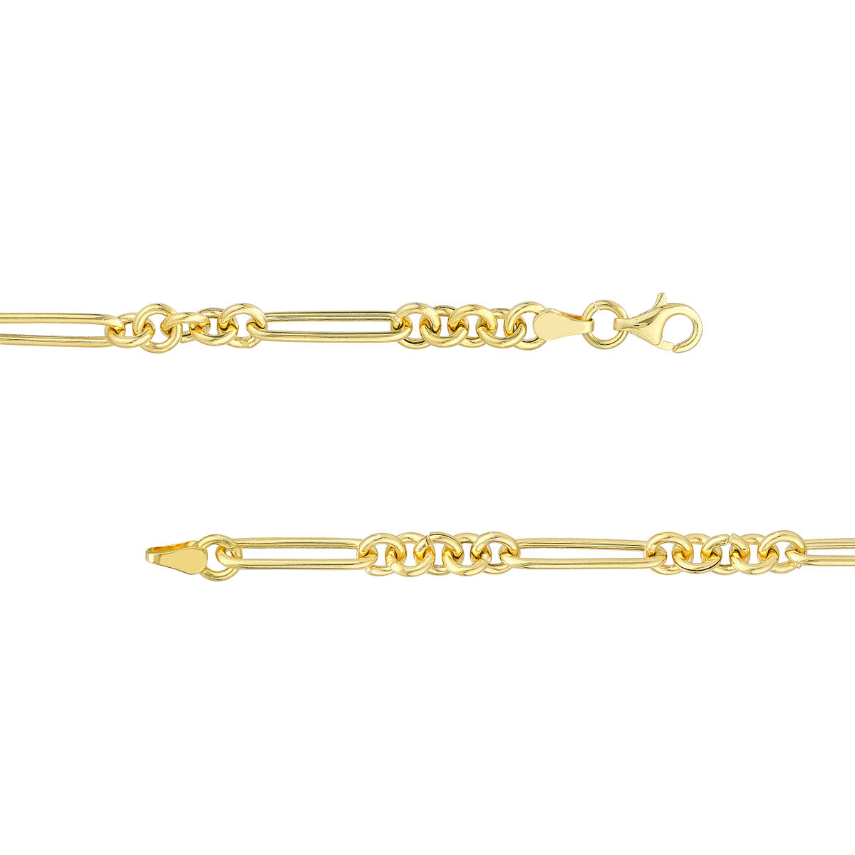 5+1 Round Paper Clip Chain with Pear Lock 14K Yellow Gold