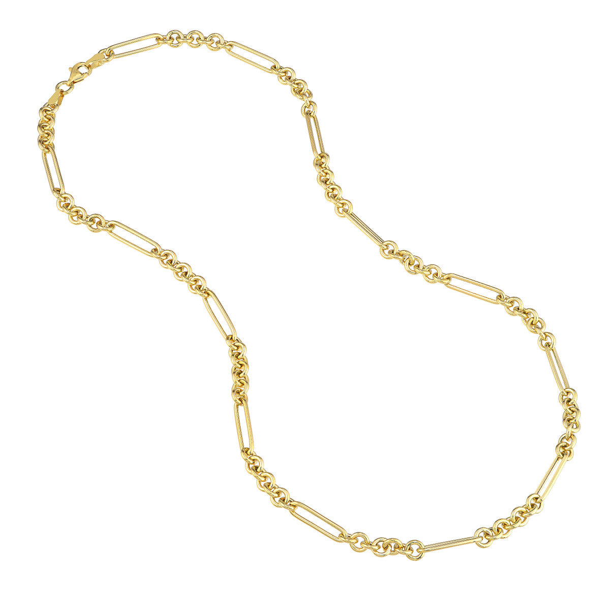 7+1 Round Paper Clip Chain with Pear Lock 14K Yellow Gold