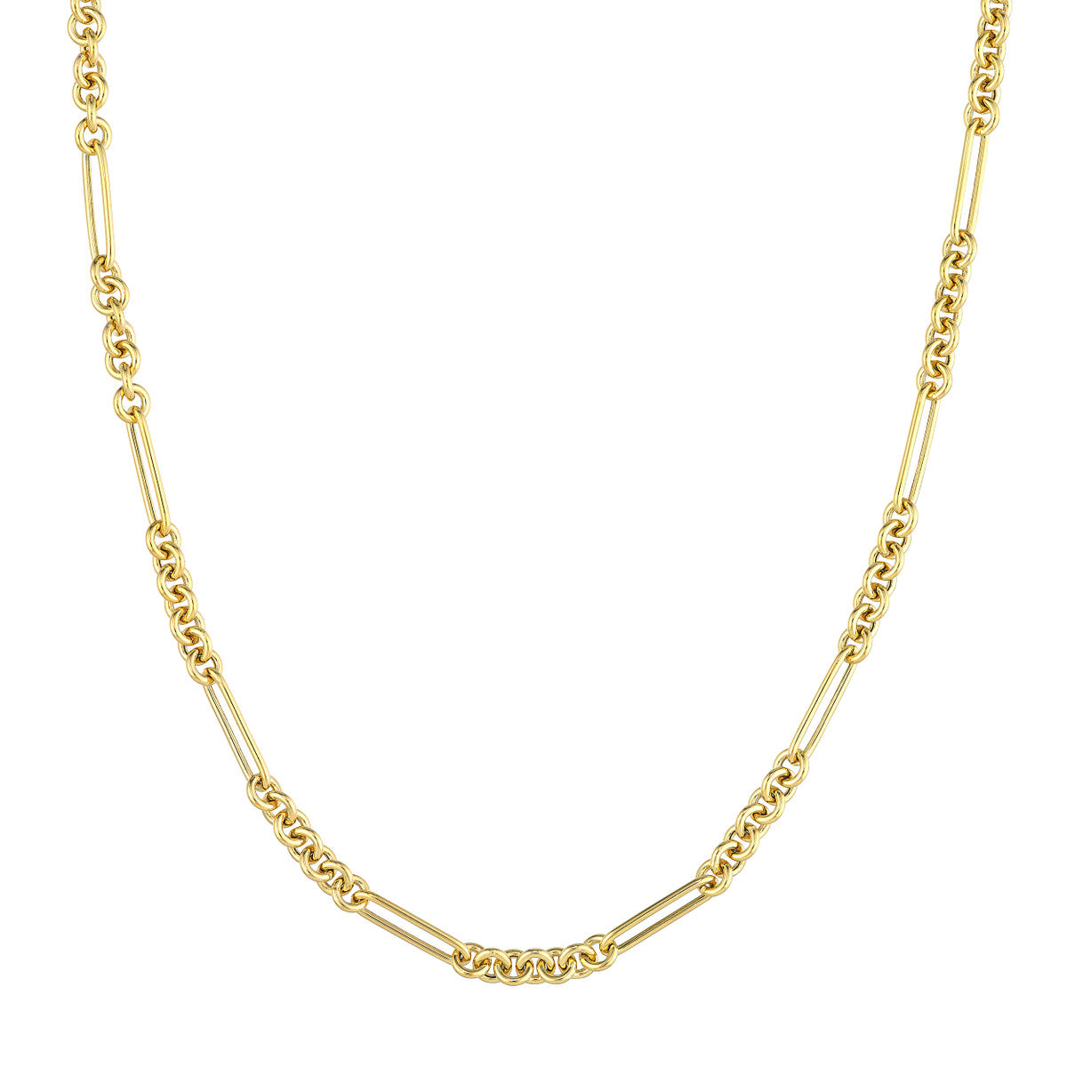 7+1 Round Paper Clip Chain with Pear Lock 14K Yellow Gold