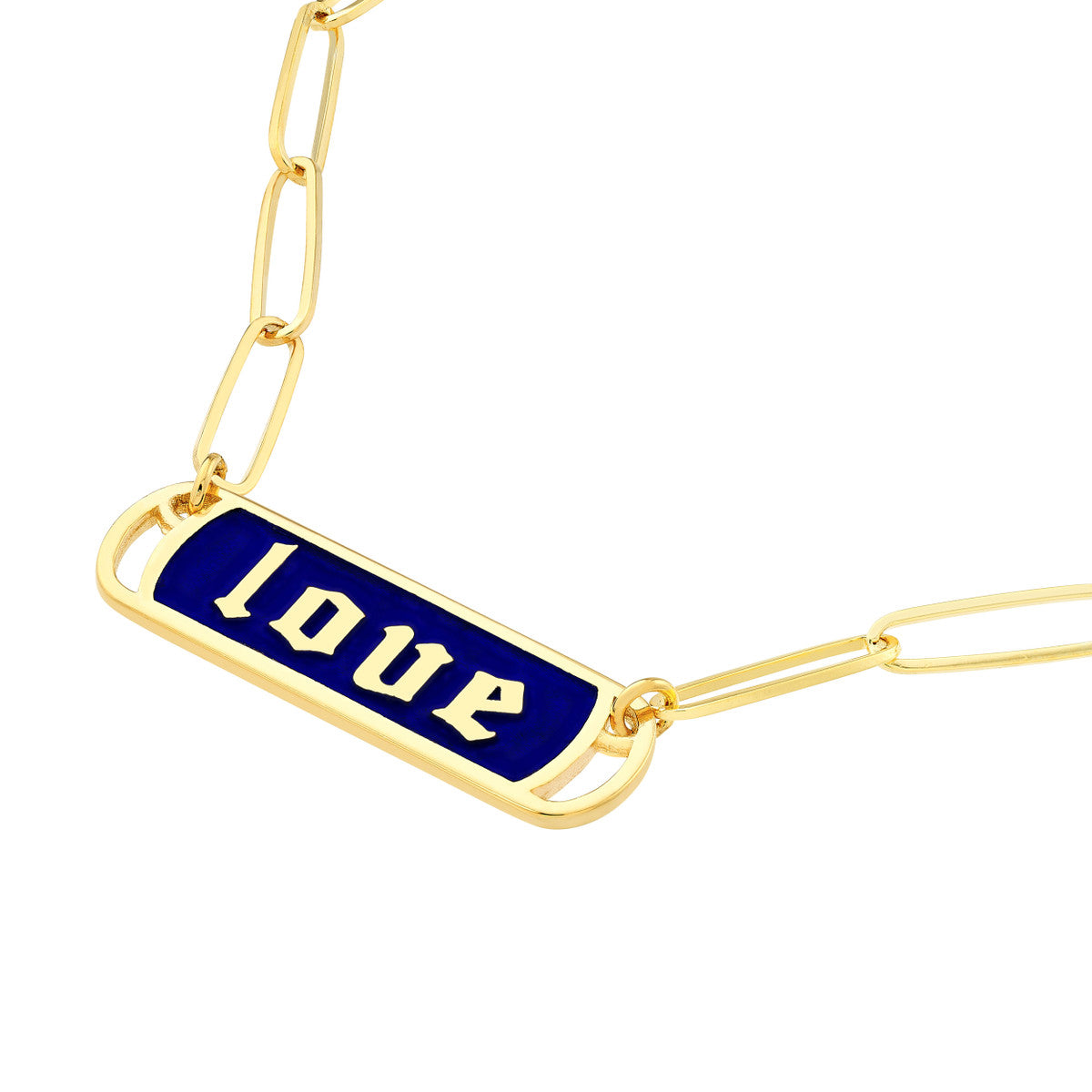 Enamel Love Paper Clip Necklace 14K Yellow Gold