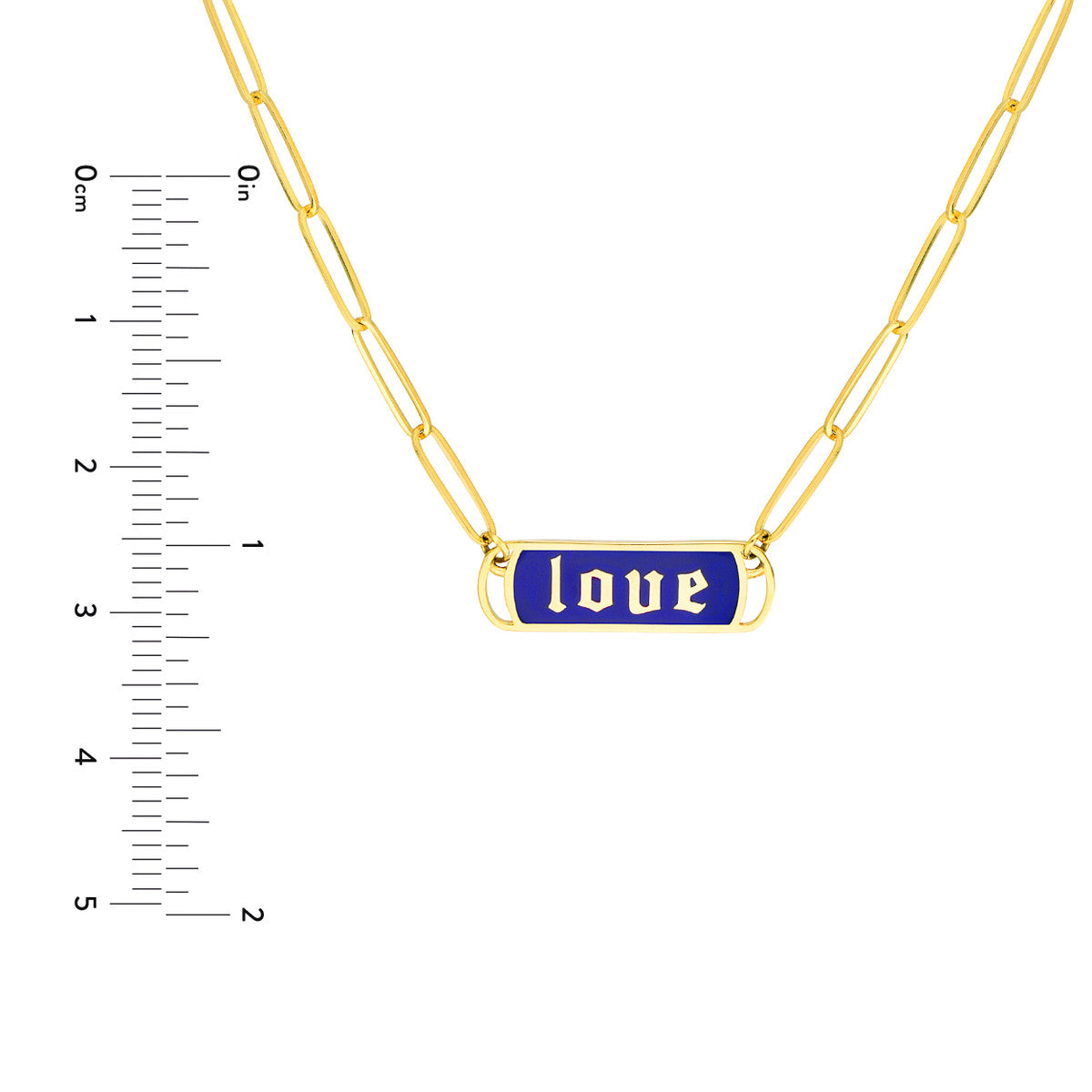 Enamel Love Paper Clip Necklace 14K Yellow Gold