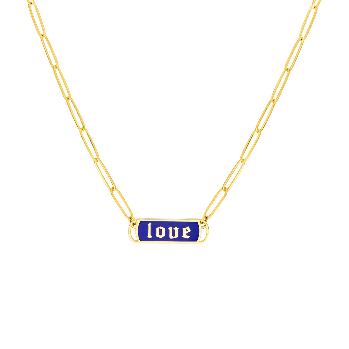 Enamel Love Paper Clip Necklace 14K Yellow Gold