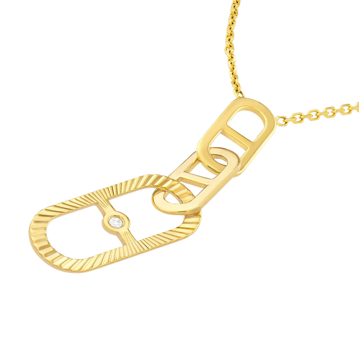 Interlocking Diamond Radiant Link Necklace 14K Yellow Gold
