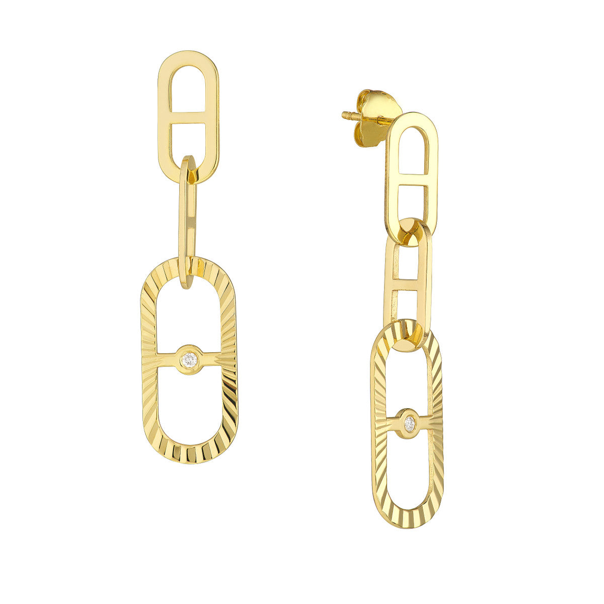 Interlocking Diamond Radiant Link Earrings 14K Yellow Gold
