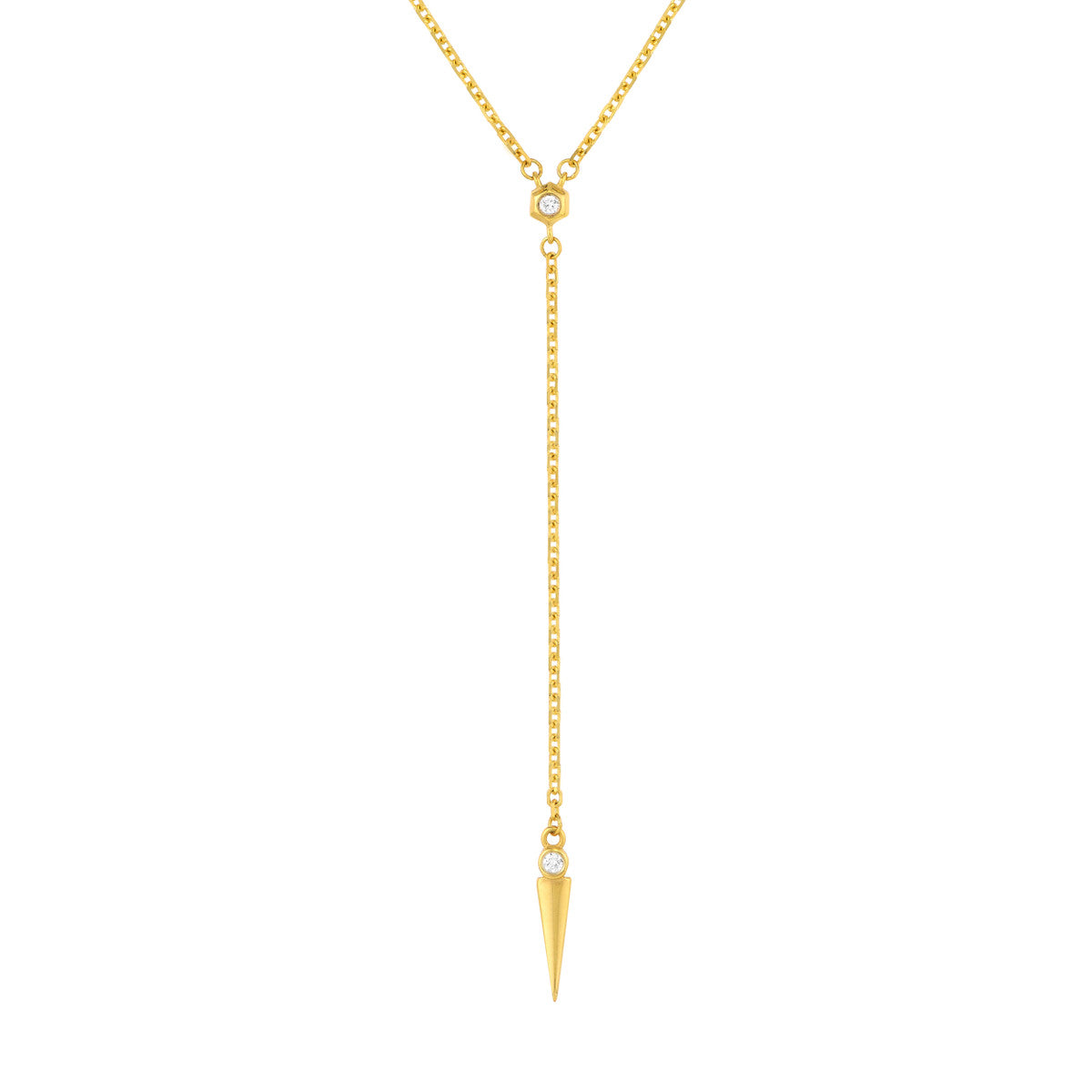 Diamond Multi Layered Lariat Spike Necklace 14K Yellow Gold
