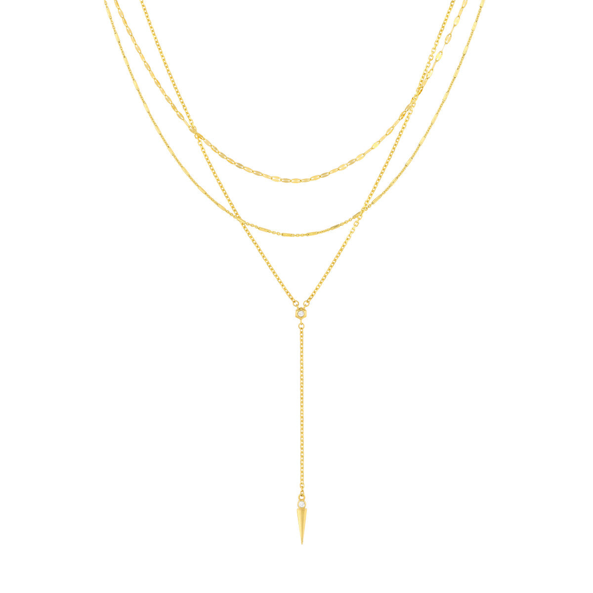 Diamond Multi Layered Lariat Spike Necklace 14K Yellow Gold