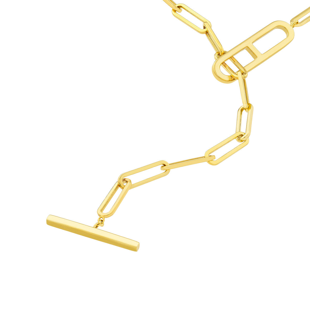 Paper Clip Toggle Necklace 14K Yellow Gold