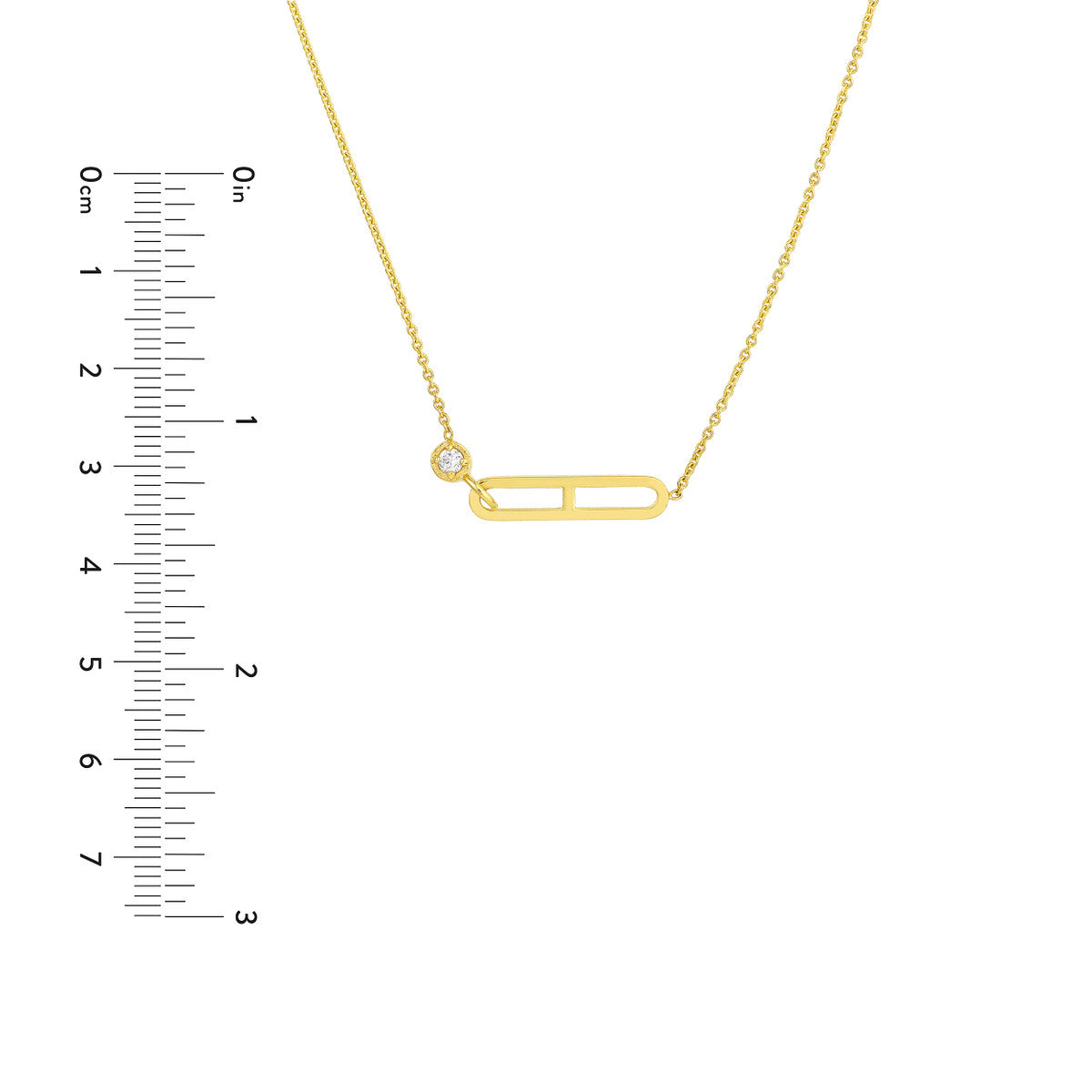 Diamond Solitaire Paper Clip Element Necklace 14K Yellow Gold