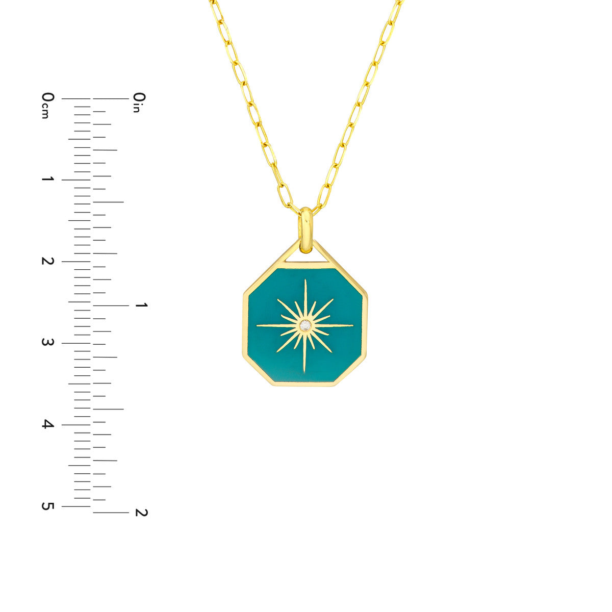 Star Teal Enamel Octagon Medallion 14K Yellow Gold