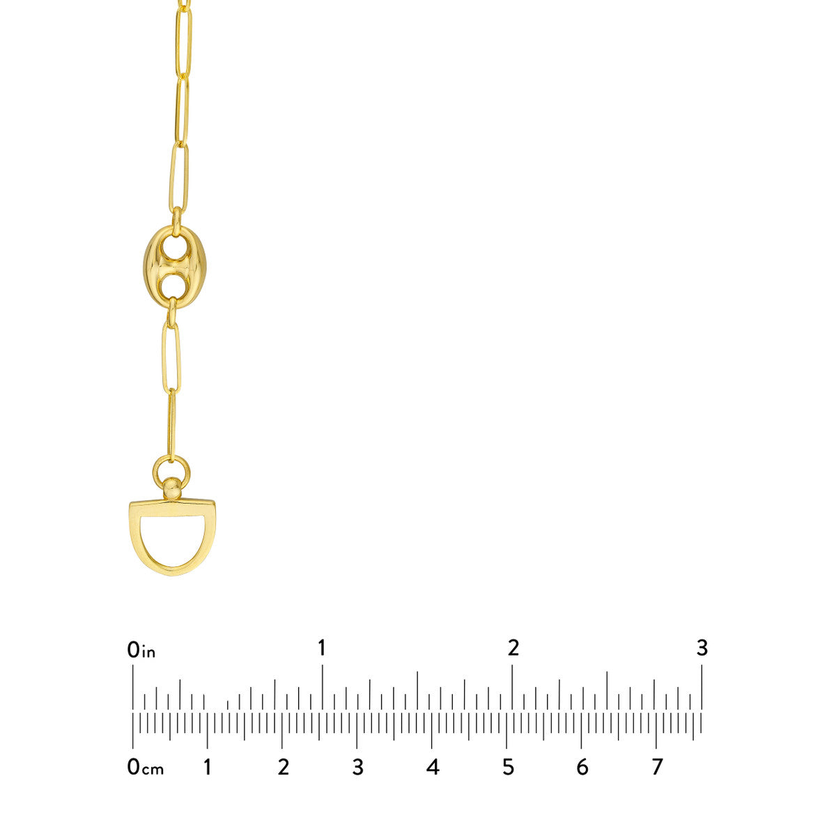 Paper Clip Puff Mariner Toggle Necklace 14K Yellow Gold