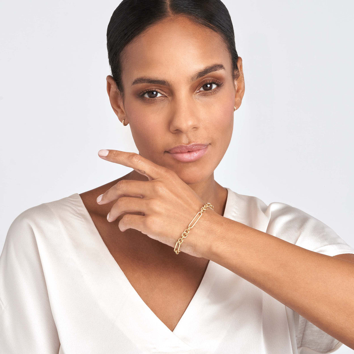 5+1 Round Paper Clip Bracelet 14K Yellow Gold
