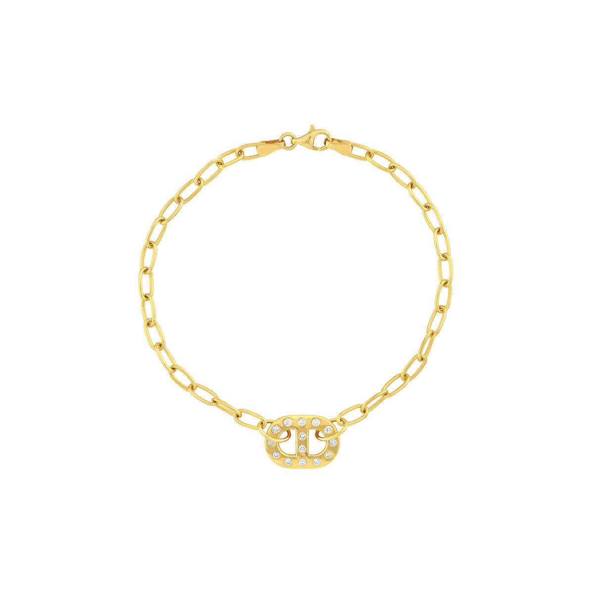 Flat Mariner Diamond Link and Forzentina Bracelet 14K Yellow Gold