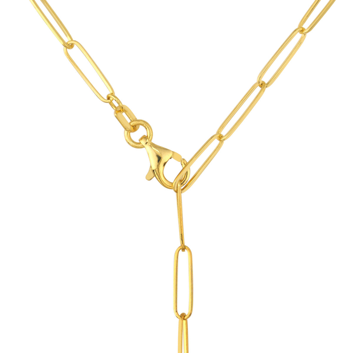 Textured Puff Heart Paperclip Lariat Necklace 14K Yellow Gold
