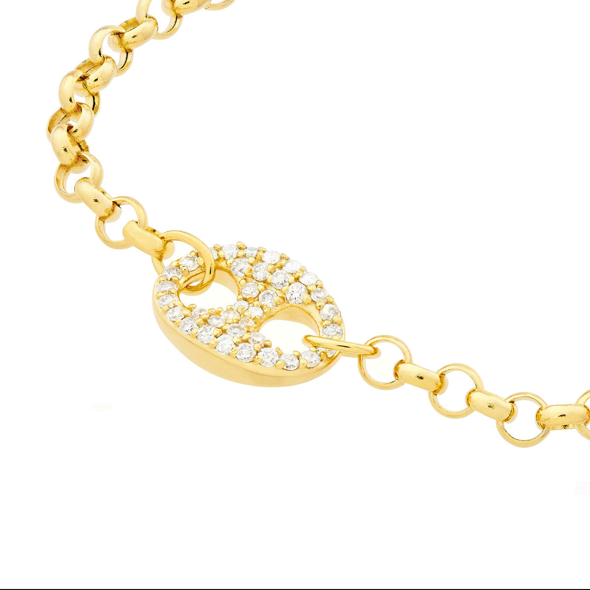 Diamond Puff Link on Rolo Necklace 14K Yellow Gold