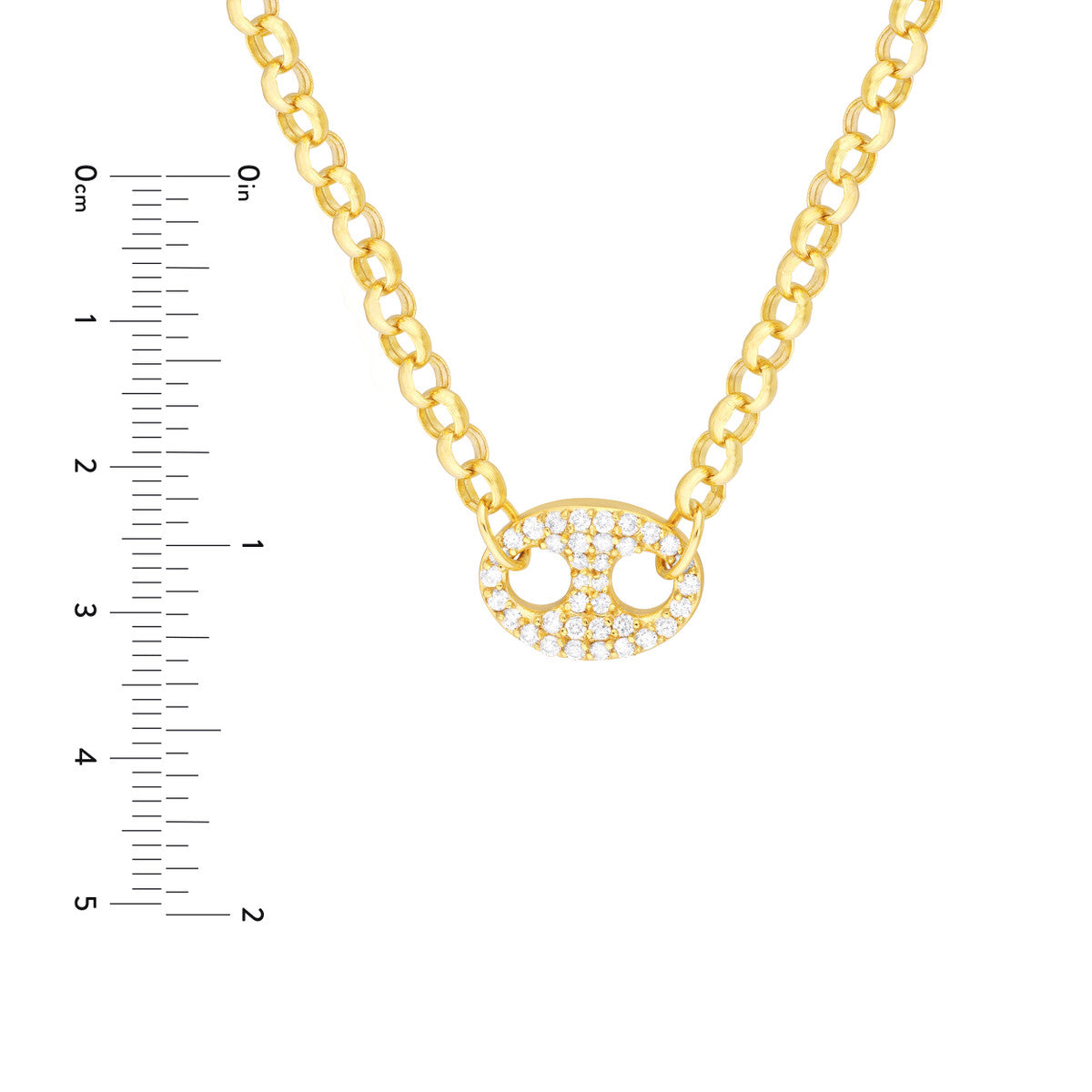 Diamond Puff Link on Rolo Necklace 14K Yellow Gold