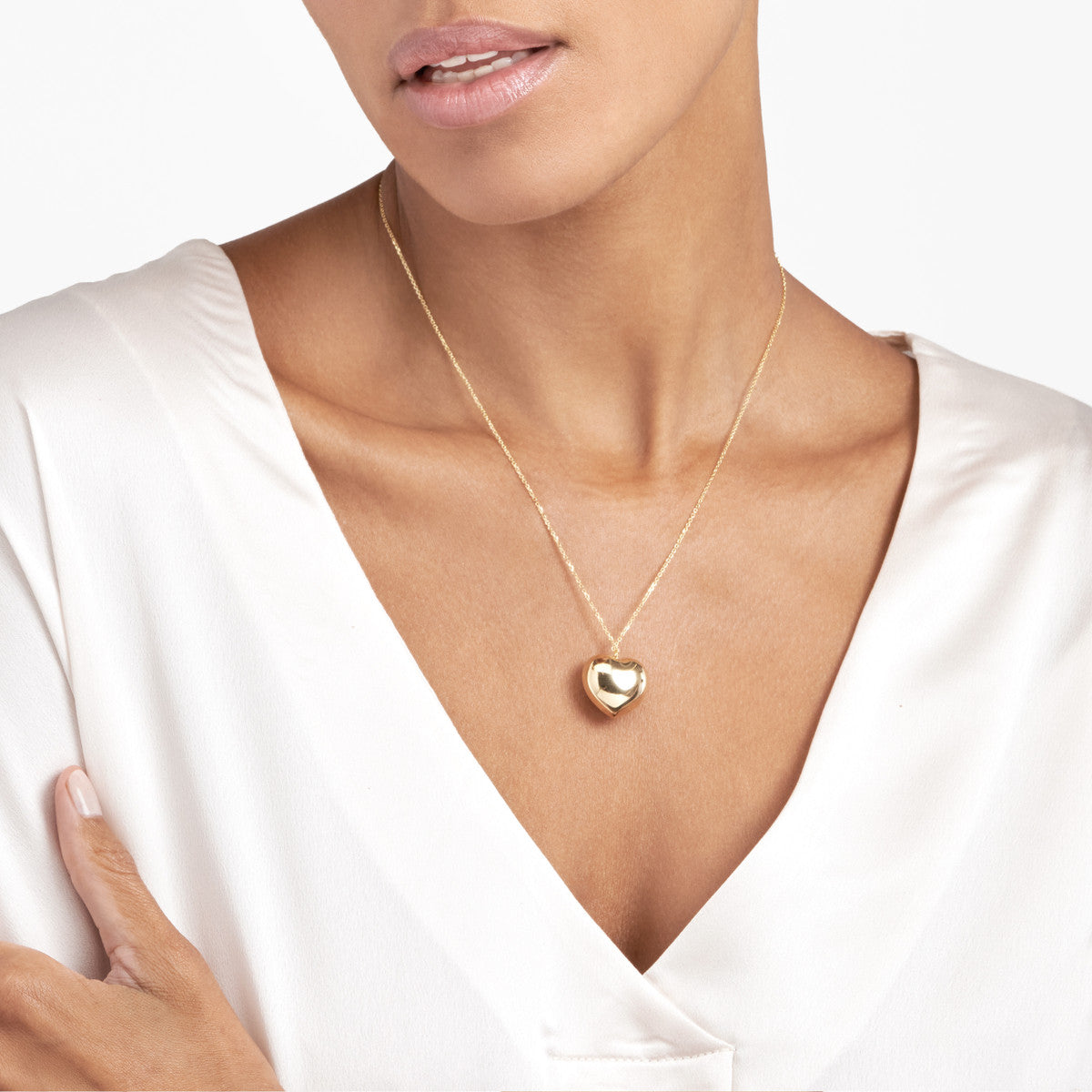 Large Puff Heart Necklace 14K Yellow Gold