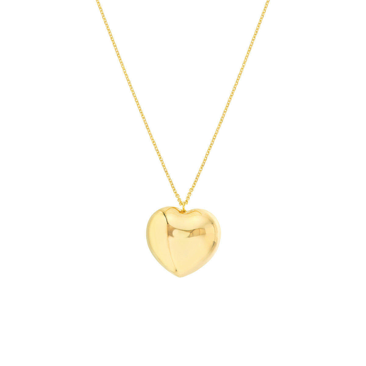 Large Puff Heart Necklace 14K Yellow Gold