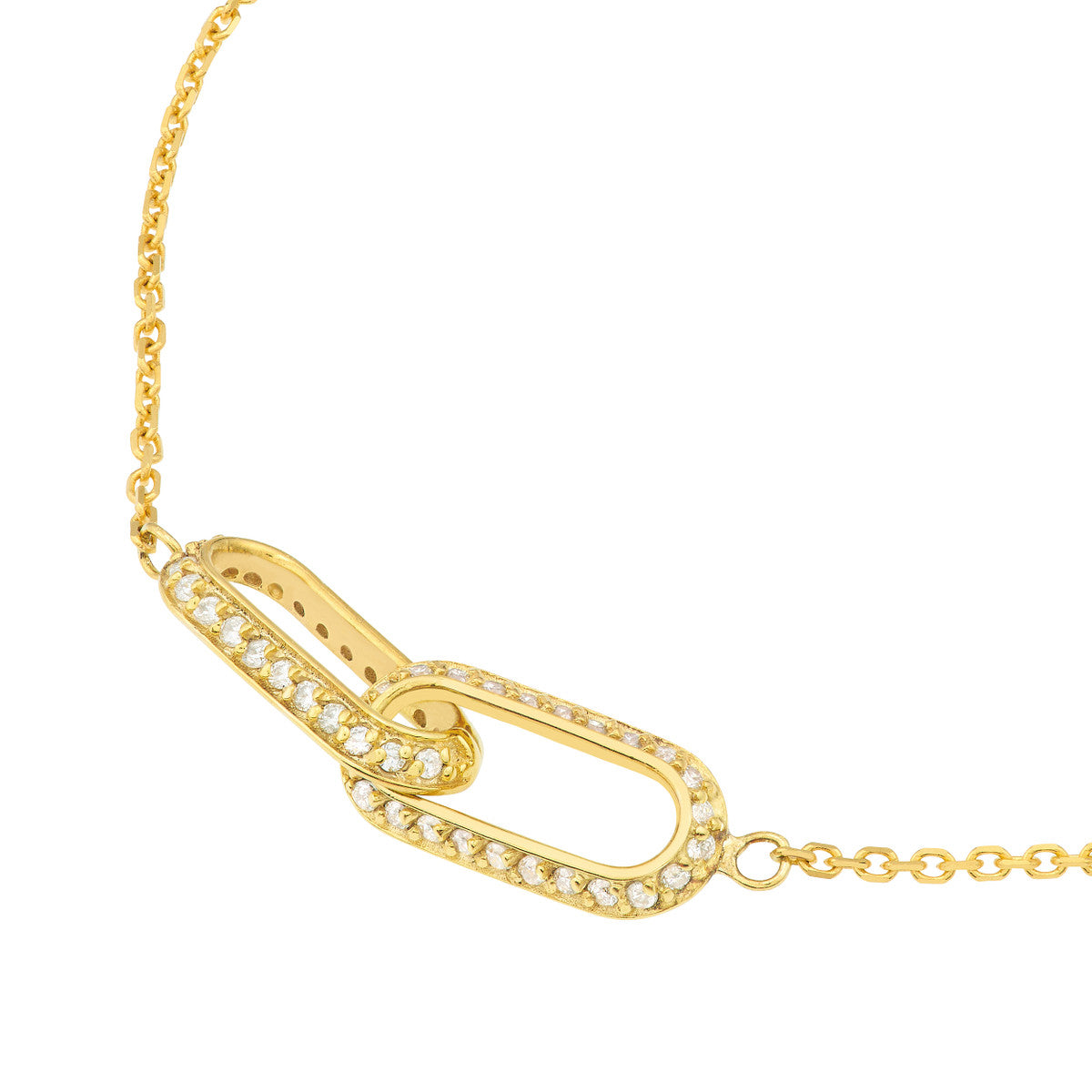 Diamond Paper Clip Links Necklace 14K Yellow Gold