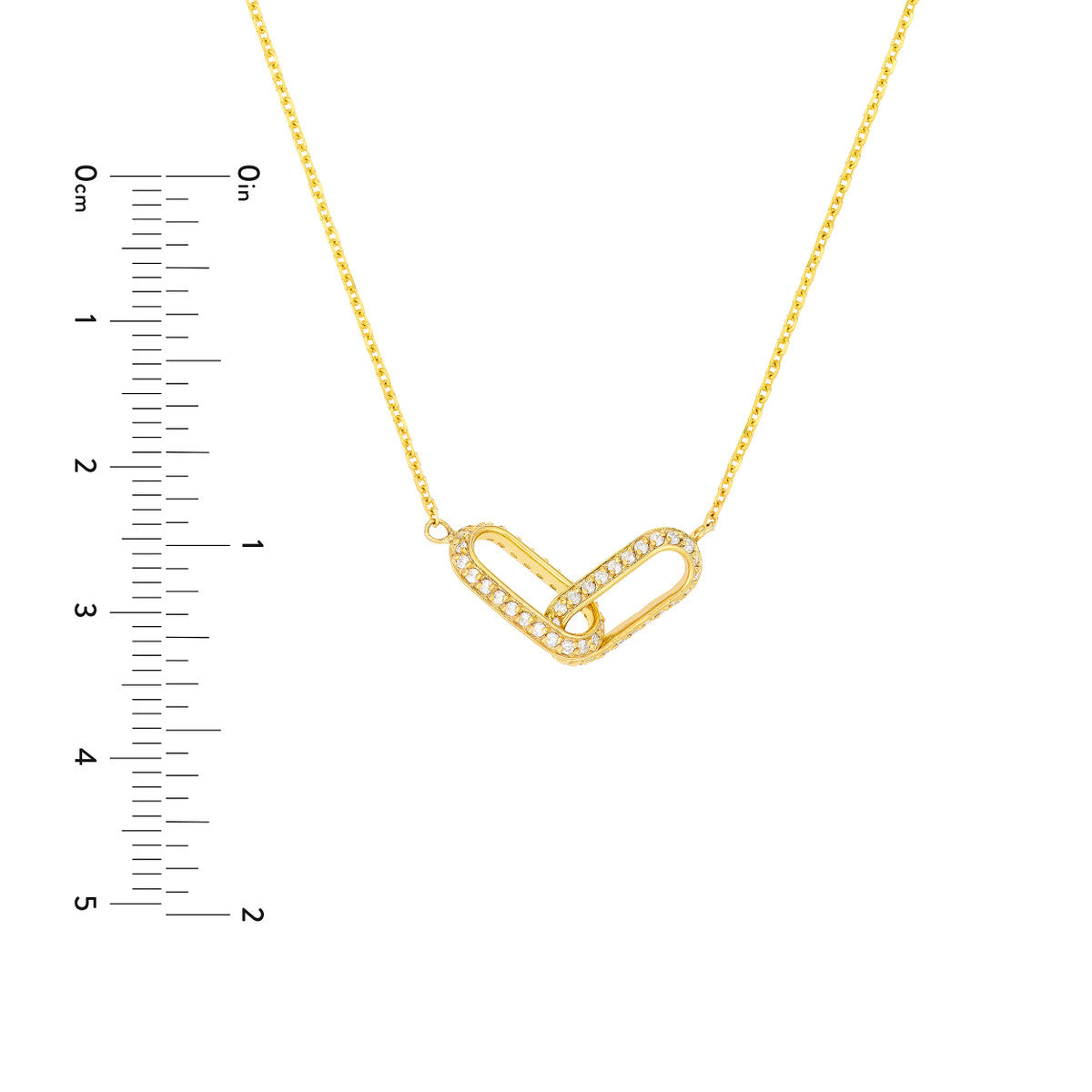 Diamond Paper Clip Links Necklace 14K Yellow Gold