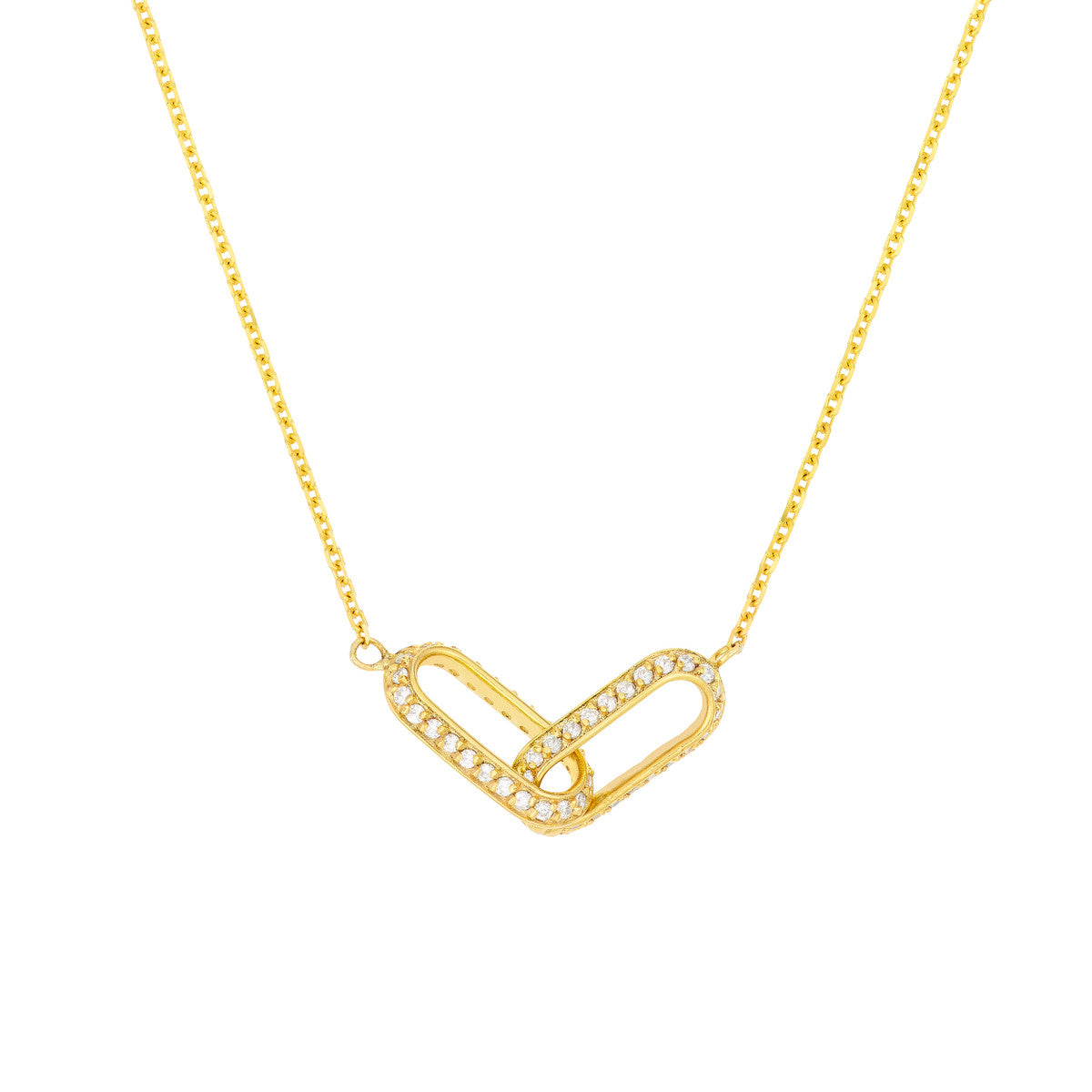 Diamond Paper Clip Links Necklace 14K Yellow Gold